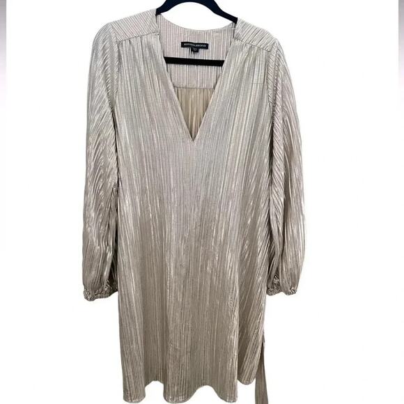 BOSTON PROPER Metallic Pleated Long Sleeve Dress Size M - Picture 3 of 12